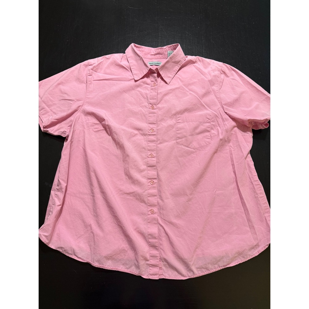 Marsh Landing II Pink Cotton Short Sleeve Button Down Shirt Plus Size 2X